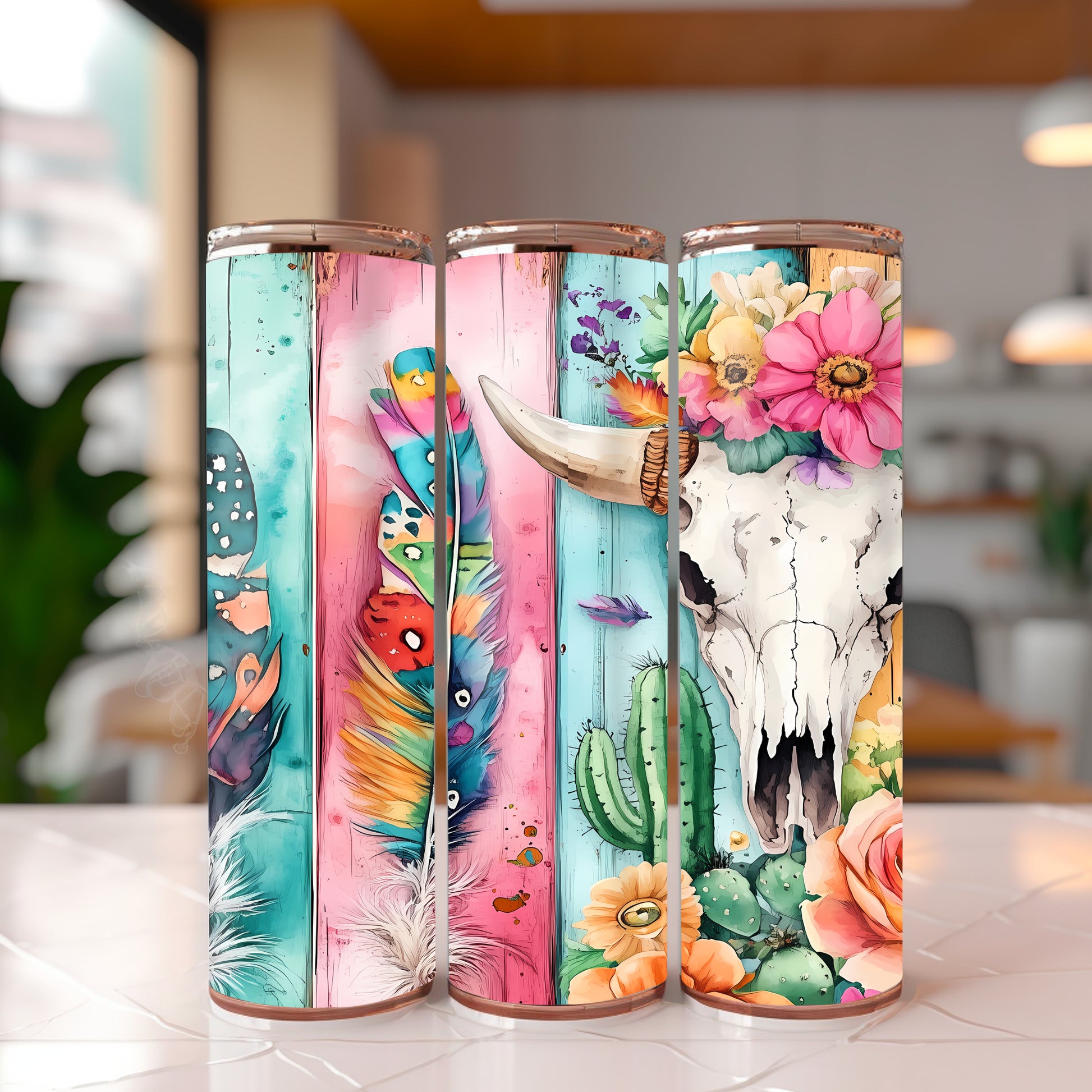 Boho Cow Skull Tumbler