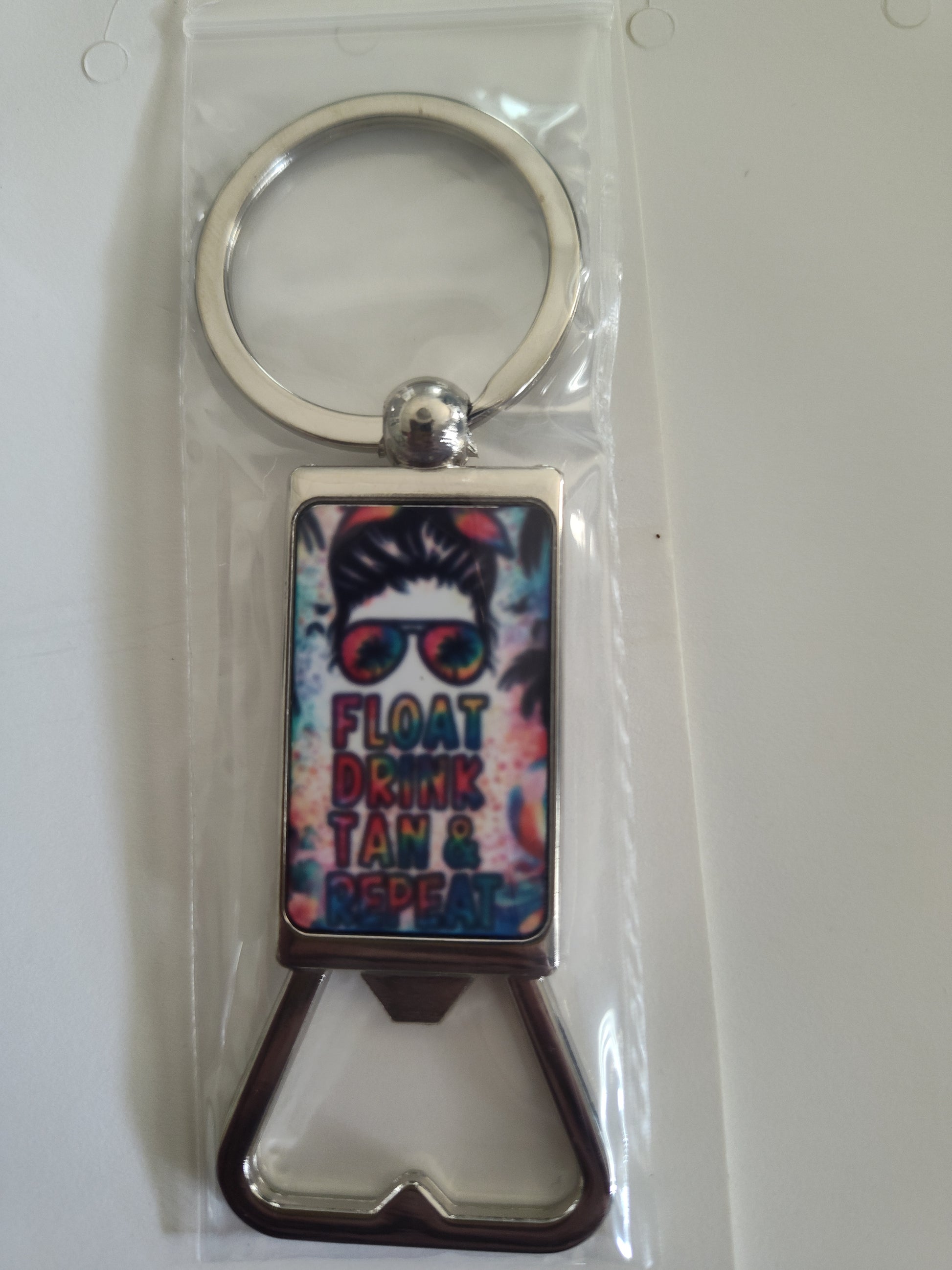 Drink Tan Repeat Bottle Opener Keychain