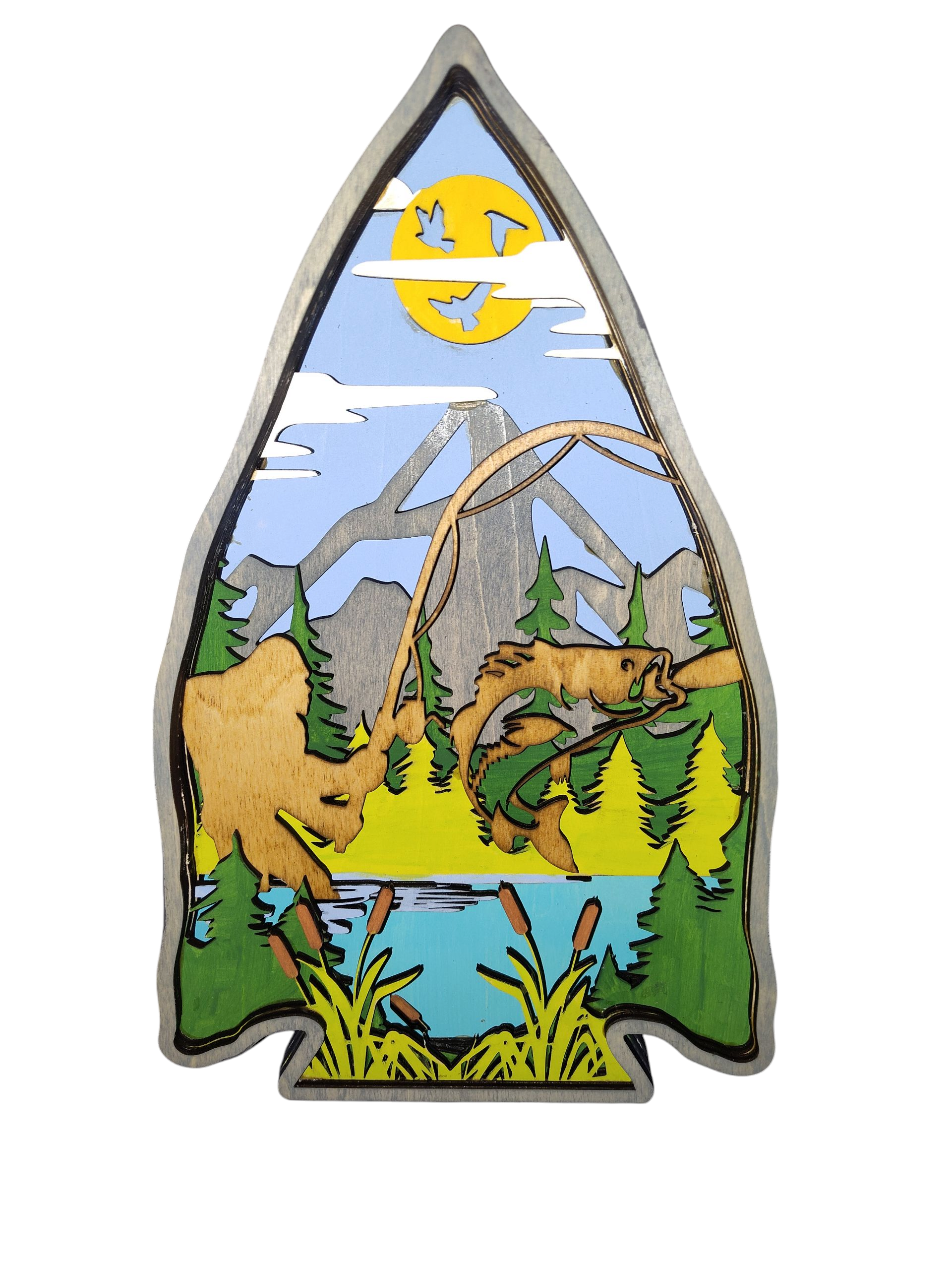 Bigfoot Fishing Arrowhead Wall Art